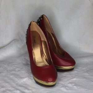 Promise Red Gold Chocolate Brown Heels size 8